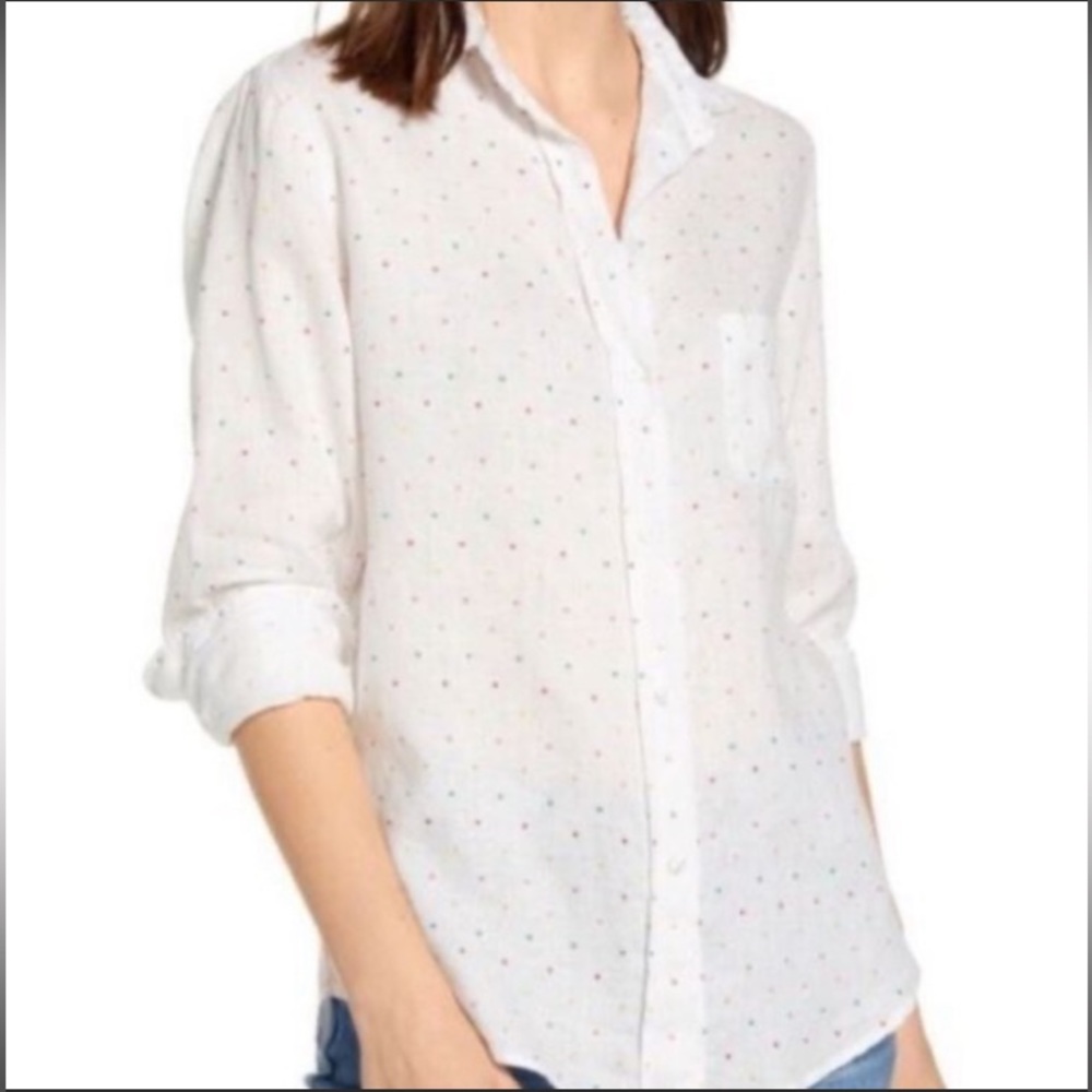 Women's White Polka Dot Button Down Shirt